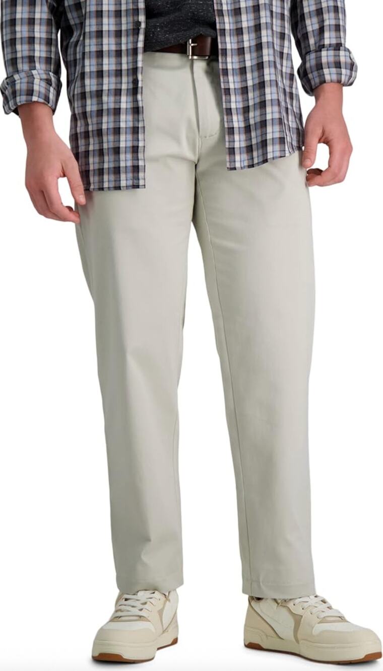 Haggar Life Khaki Chino Pants 36x34 Slim Straight Leg Putty Tan Gray